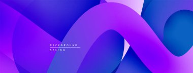 Soyut akışkan şekiller, canlı mavi mor gradyanlar. Modern tasarım ögesi, düz eğriler dinamik bileşim oluşturur.