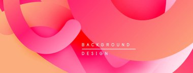 Soyut sıvı şekiller, canlı pembeler, portakallar modern arka plan oluşturur. Yumuşak eğimler hareketi, derinliği gösterir. Minimalist metin mevcut.