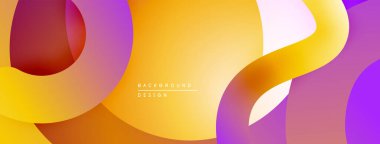 Soyut sıvı şekiller, canlı renklerin karışımı. Turuncu, mor, sarı modern tasarım yaratır. Yumuşak gradyanlar görsel ilgi sunar.