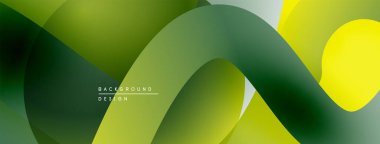 Soyut sıvı şekiller, canlı yeşiller, sarılar modern arka plan oluşturur. Yumuşak eğimler, üst üste binen biçimler hareket, derinlik.