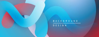 Soyut sıvı şekilleri örtüşür, parlak mavi ve kırmızı renkler yaratır. Arkaplan ve sunumlar için modern tasarım ögesi.