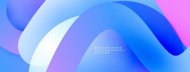 Soyut sıvı şekilleri, canlı gradyanlar. Mavi, mor, pembe renkler modern arka plan tasarımı yaratır. Düz eğriler, dinamik bileşim.