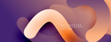 Soyut sıvı şekiller, sıcak renk paleti. Gradyan arka plan modern tasarım yaratır. Yumuşak kıvrımlar hareketi, derinliği gösterir.