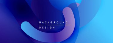 Soyut sıvı şekilleri, canlı maviler, morlar dinamik bir zemin oluşturur. Modern tasarım elementleri yenilik ve teknoloji öneriyor.