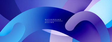 Soyut sıvı şekilleri, mavi mor gradyanlar. Modern tasarım, dinamik kompozisyon, pürüzsüz geçişler. Minimalist estetik, canlı renkler.