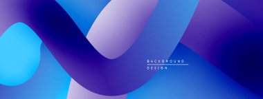 Soyut sıvı şekiller, canlı maviler, morlar modern arka plan yaratır. Yumuşak gradyanlar dinamik görsel deneyim sunar.