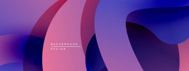 Soyut sıvı şekiller harmanlanarak canlı mor, pembe ve mavi renkler yaratır. Modern tasarım hareketi çağrıştırıyor, derinliği. Minimalist estetik.