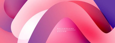 Soyut akışkan şekiller, canlı pembeler, morlar dinamik bir zemin oluşturur. Yumuşak eğimler, modern tasarım elementleri mevcut.