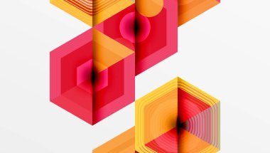 Soyut geometrik bileşim. Altıgenler üst üste biniyor ve optik illüzyon yaratıyor. Sıcak renkler hakim, eğimlerle, gölgelerle. Modern tasarım.