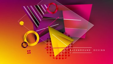 Soyut geometrik bileşim. Canlı gradyanlar, üst üste binen şekiller dinamik görsel efekt yaratır. Modern tasarım ögeleri cesur renk şeması sunar.