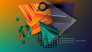 Soyut geometrik bileşim. Canlı gradyanlar harmanlanarak, dinamik görsel deneyim yaratıyor. Şekiller çakışıyor, modern tasarımı oluşturuyor.