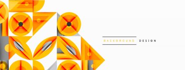 Geometrik desen canlı turuncu üçgenler ve daireler içeriyor. Modern tasarım, arka planlar için uygun, dinamik görsel doku yaratır.