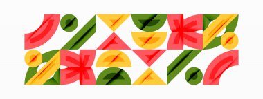 Soyut çiçek deseni. Tekrarlayan şekiller, canlı renkler, geometrik tasarım. Minimalist tarz, modern estetik, oyuncu kompozisyon.