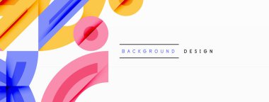 Soyut renkli şekiller beyaz uzayla örtüşüyor. Modern tasarım elementleri dinamik görsel doku oluşturur. Basit metin arkaplan tasarımı okur.