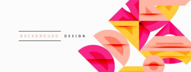 Soyut geometrik şekiller örtüşür, canlı bir arka plan tasarımı yaratır. Pembe, sarı, şeftali tonları kompozisyona hakim. Minimalist stil.