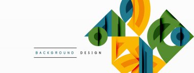 Soyut geometrik şekiller, canlı renkler, modern tasarım. Arkaplan özellikleri üst üste binen elementler, dinamik görsel efekt yaratır.