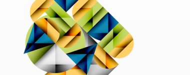 Soyut geometrik bileşim. Şekiller çakışıyor, dinamik görsel etki yaratıyor. Renkler arasında sarı, yeşil, mavi renkler var. Modern tasarım.