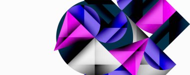 Soyut geometrik bileşim. Şekiller kesişir, dinamik görsel efekt yaratır. Mor, deniz mavisi, beyaz baskın tasarım. Modern, minimalist estetik.