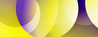Soyut sarı mor tasarım. Üst üste binen daireler dinamik görsel efekt yaratır. Çeşitli projeler için modern arkaplan.
