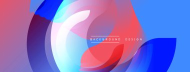 Soyut canlı katmanlar dinamik bileşim yaratır. Mavi, kırmızı, beyaz renkler harmanlanarak akışkan şekiller oluşturuyor. Modern tasarım ögesi.