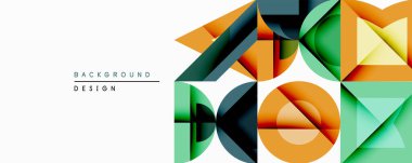 Soyut geometrik bileşim. Üst üste binen şekiller dinamik görsel efekt yaratır. Parlak renkler, temiz çizgiler, modern tasarım unsurları mevcut. Minimalist estetik.