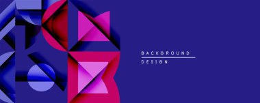 Soyut geometrik bileşim. Üst üste binen şekiller dinamik görsel efekt yaratır. Canlı mor, mavi renkler tasarımda baskın. Modern, minimalist estetik.