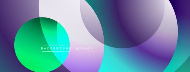 Soyut sıvı şekilleri örtüşür ve canlı renk değişimleri yaratır. Mor, yeşil, mavi renkler düzgün bir şekilde harmanlanır. Modern tasarım ögesi.