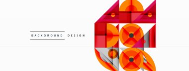Soyut geometrik şekiller, canlı renkler, modern tasarım. Turuncu, kırmızı, gri elementler dinamik bileşim oluşturur. Minimalist stil.
