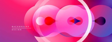 Soyut kompozisyon. Üst üste binen daireler parlak pembe, mor renkler yaratıyor. Modern tasarım, pürüzsüz geçişler, dinamik görsel etki.