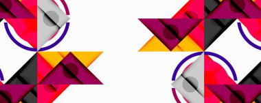 Geometrik şekiller tekrar ediyor, simetrik desen yaratıyor. Beyaz arkaplan karşısında canlı renkler. Modern tasarım elemanları.