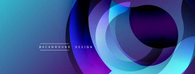 Soyut mavi mor tasarım. Üst üste binen daireler dinamik görsel efekt yaratır. Pankartlar ve sunumlar için modern arkaplan uygun.