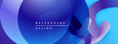 Soyut sıvı şekiller, canlı maviler, morlar modern arkaplan tasarımı yaratır. Yumuşak gradyanlar dinamik görsel deneyim sunar.