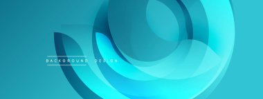 Soyut sıvı şekiller, canlı turkuaz renkler, modern tasarım. Üst üste binen katmanlar dinamik görsel efekt yaratır. Minimalist stil.