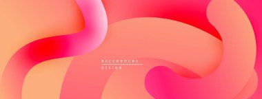 Soyut sıvı şekiller, sıcak renk paleti. Gradyan karışımları pürüzsüz geçişler yaratıyor, modern tasarım elementleri. Yumuşak eğriler kompozisyona hakim.