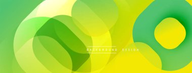 Soyut, enerjik bir arkaplan. Üst üste binen şekiller dinamik görsel efekt yaratır. Sarı, yeşiller kompozisyona hakim. Modern tasarım ögesi.