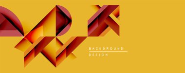 Soyut geometrik şekiller dinamik bileşim yaratır. Sıcak renkler baskın, gradyanlar, gölgeler, röfleler. Arkaplan ve sunumlar için uygun modern tasarım.