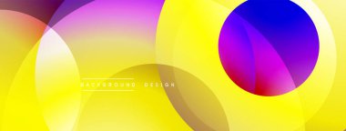 Soyut renkli arkaplan. Üst üste binen daireler dinamik değişim etkisi yaratır. Sarı egemen, mor, mavi aksanlar mevcut. Modern tasarım ögesi.