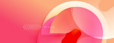 Soyut pembe, kırmızı gradyanlar dinamik katmanlar oluşturur. Üst üste binen şekiller derinliği gösteriyor, modern estetiği. Minimum metin arkaplan tasarımı okur.