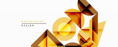 Soyut geometrik bileşim. Üst üste binen şekiller dinamik görsel efekt yaratır. Sıcak renk paleti baskın, altın rengi, sarı, kahverengi renkleri var. Modern tasarım ögesi.