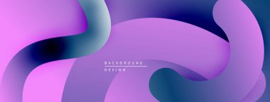 Soyut sıvı şekilleri, mor renkler baskın gelir. Gradyan geçişler derinlik yaratır, modern tasarım unsuru. Yumuşak kıvrımlar hareketi gösterir.