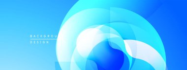 Soyut mavi tasarım, üst üste binen daireler. Gradyan gölgeler dinamik görsel efekt yaratır. Minimalist tarz, modern estetik.