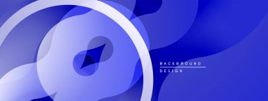 Soyut mavi tasarım üst üste binen şekiller, gradyanlar. Modern estetik, pürüzsüz eğriler dinamik bileşim yaratır. Minimalist stil.