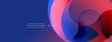 Soyut tasarım özellikleri üst üste binen daireler, canlı renkler, mavi fon. Modern estetik, afişler ve sunumlar için uygun.