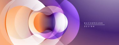 Soyut çemberler çakışıyor ve dinamik bir değişim etkisi yaratıyor. Serin mor renklere sıcak turuncu geçişler. Modern tasarım ögesi.