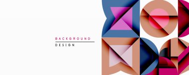 Soyut geometrik tasarım, üst üste binen kareler, üçgenler, daireler. Pembe, kahverengi, lacivert renkler modern estetik yaratıyor. Minimalist kompozisyon arka planlara uyuyor, markalaşma.