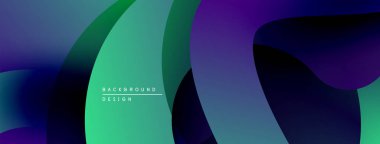 Soyut sıvı şekilleri canlı mavileri, yeşillikleri, morları harmanlıyor. Modern tasarım dinamik görsel akış yaratır. Yumuşak eğimler derinlik sunar.