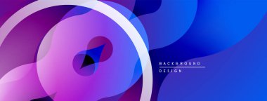 Soyut sıvı şekilleri, canlı mor, mavi gradyanlar. Modern tasarım öğesi, düz eğriler, dinamik kompozisyon. Minimalist estetik.