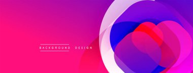 Soyut canlı tasarım, üst üste binen daireler, gradyanlar. Pembe, mor renkler kompozisyona hakim. Modern estetik, uygun afiş veya arkaplan.
