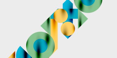 Soyut geometrik şekiller örtüşür, renkli metin efektleri yaratır. Modern tasarım, değişkenleri ve gölgeleri kullanır. Minimalist kompozisyon.