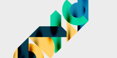 Soyut geometrik şekiller örtüşür, dinamik bileşim yaratır. Renkler harmanlanmış, altın, donanma beyaz arka plana karşı. Modern tasarım.